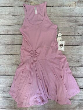 Anthropologie Daily Practice Light Pink Drawstring Tank Dress Size Medium